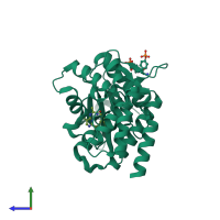 PDB entry 4ytf coloured by chain, side view.