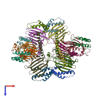 PDB entry 4ytx coloured by chain, top view.