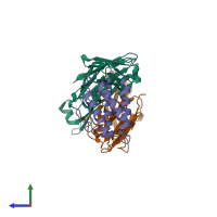 PDB entry 4yue coloured by chain, side view.