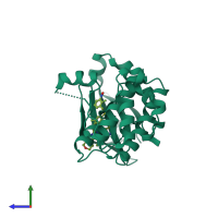 PDB entry 4yur coloured by chain, side view.