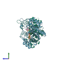 PDB entry 4yvv coloured by chain, side view.