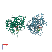 PDB entry 4yvx coloured by chain, top view.