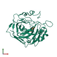 PDB entry 4ywp coloured by chain, front view.