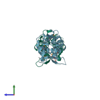 PDB entry 4ywq coloured by chain, side view.