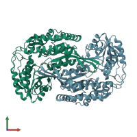 PDB entry 4ywu coloured by chain, front view.