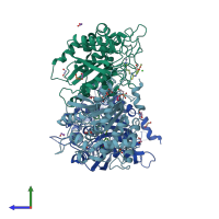 PDB entry 4ywy coloured by chain, side view.