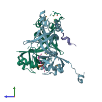 PDB entry 4yxb coloured by chain, side view.