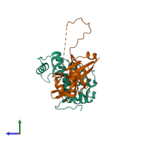 PDB entry 4yxc coloured by chain, side view.