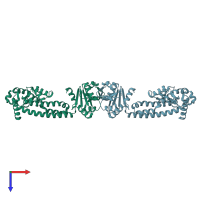 PDB entry 4yxj coloured by chain, top view.