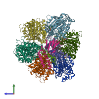 PDB entry 4yxw coloured by chain, side view.