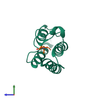 Hetero dimeric assembly 1 of PDB entry 4yyg coloured by chemically distinct molecules, side view.