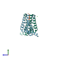 PDB entry 4yym coloured by chain, side view.