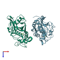 PDB entry 4yyq coloured by chain, top view.