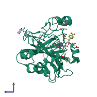 PDB entry 4yyt coloured by chain, side view.