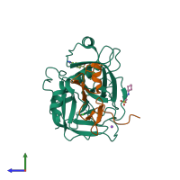 PDB entry 4yzu coloured by chain, side view.