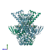 PDB entry 4z2t coloured by chain, side view.