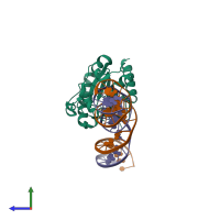 PDB entry 4z3a coloured by chain, side view.