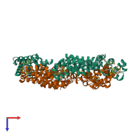 Hetero hexameric assembly 1 of PDB entry 4z8k coloured by chemically distinct molecules, top view.