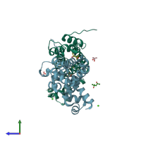 PDB entry 4za6 coloured by chain, side view.