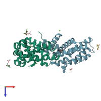 PDB entry 4za6 coloured by chain, top view.
