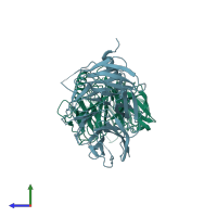 PDB entry 4zb4 coloured by chain, side view.