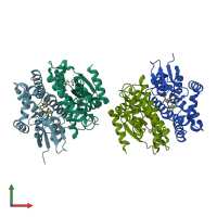 PDB entry 4zb6 coloured by chain, front view.