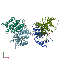 PDB entry 4zb7 coloured by chain, front view.