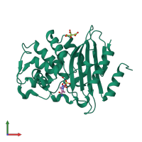 PDB entry 4zbe coloured by chain, front view.