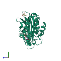 PDB entry 4zbe coloured by chain, side view.