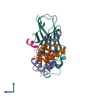 PDB entry 4zbj coloured by chain, side view.