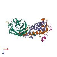PDB entry 4zbj coloured by chain, top view.