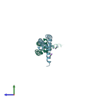 PDB entry 4zbm coloured by chain, side view.