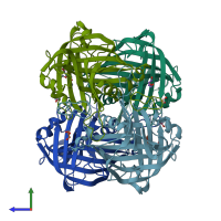 PDB entry 4zbo coloured by chain, side view.