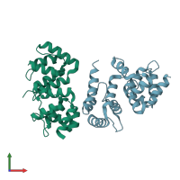 PDB entry 4zbw coloured by chain, front view.