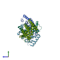 PDB entry 4zc4 coloured by chain, side view.