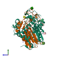 PDB entry 4zc6 coloured by chain, side view.