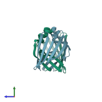 PDB entry 4zcb coloured by chain, side view.