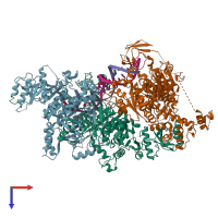 PDB entry 4zcf coloured by chain, top view.