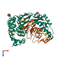 PDB entry 4zcg coloured by chain, top view.