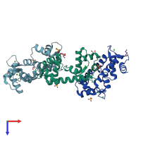 PDB entry 4zcu coloured by chain, top view.