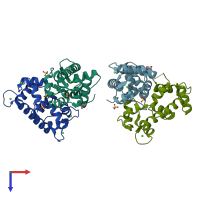 PDB entry 4zcv coloured by chain, top view.