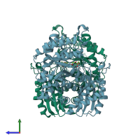 PDB entry 4zcw coloured by chain, side view.
