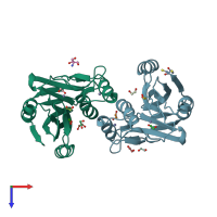 PDB entry 4zd4 coloured by chain, top view.
