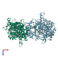 PDB entry 4zdk coloured by chain, top view.