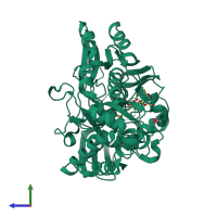 PDB entry 4zed coloured by chain, side view.