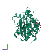 PDB entry 4zeg coloured by chain, side view.