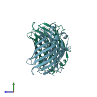 PDB entry 4zf4 coloured by chain, side view.