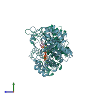 PDB entry 4zfc coloured by chain, side view.