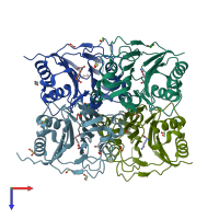 PDB entry 4zfk coloured by chain, top view.