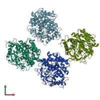 PDB entry 4zfm coloured by chain, front view.